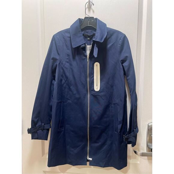 Blanc Noir Travel Engineer All Weather Navy Blue Midi Trench Coat  size S winter - Picture 1 of 6